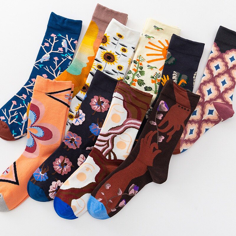Nick Socks socks French art illustration personality mid-tube socks female summer thin section street literary trend socks