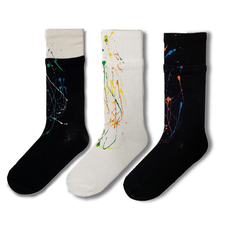 Nick Socks splashed ink fake two-piece double socks in the mouth tube socks ins tide all-match sports socks women's breathable thin section