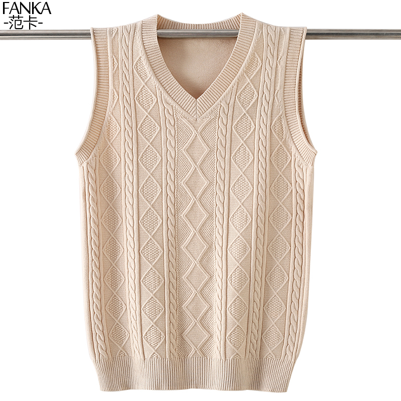 Thick Knitted Vest for Men, Autumn and Winter Korean Style Loose V-Neck Sweater Vest, Cable Knit Sleeveless Sweater, Trendy