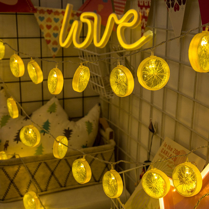 Lemon slice LED light string Colorful light flash light string shape ins Girl heart bedroom decoration Romantic Christmas