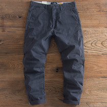 American retro solid color tooling casual pants trendy mens spring and autumn Ami khaki slim cotton elastic small straight