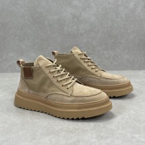 Retro mens tooling boots mid-top trendy shoes autumn and winter high-top Martin boots mens matte leather thick-soled casual shoes