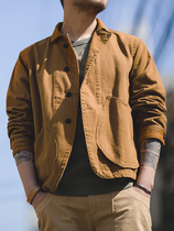 Tooling American retro ginger yellow multi-pocket tooling jacket Ami khaki casual solid color jacket for men
