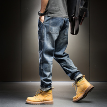 Heavy retro jeans mens loose straight 2022 new autumn and winter high street trendy brand overalls pants