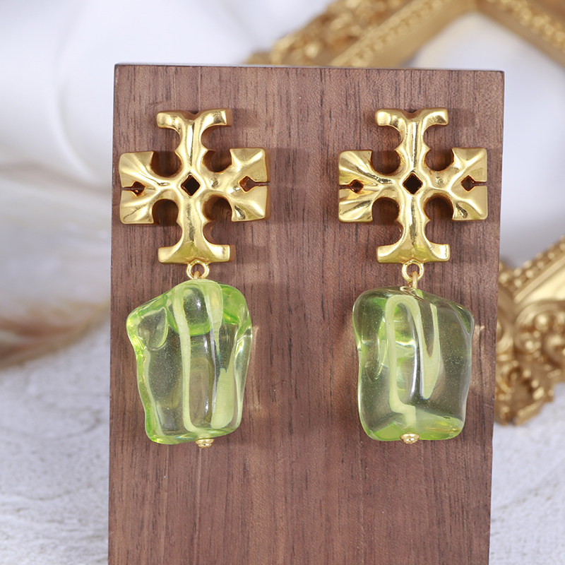 TORY BURCH Tory Burch retro matte gold irregular design logo crystal