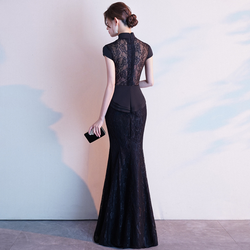 Fishtail Cheongsam Dress, Long, Slim Fit, New Style, Awards Ceremony, Emcee, Banquet, Annual Meeting, Female Host, Evening Dress, Black