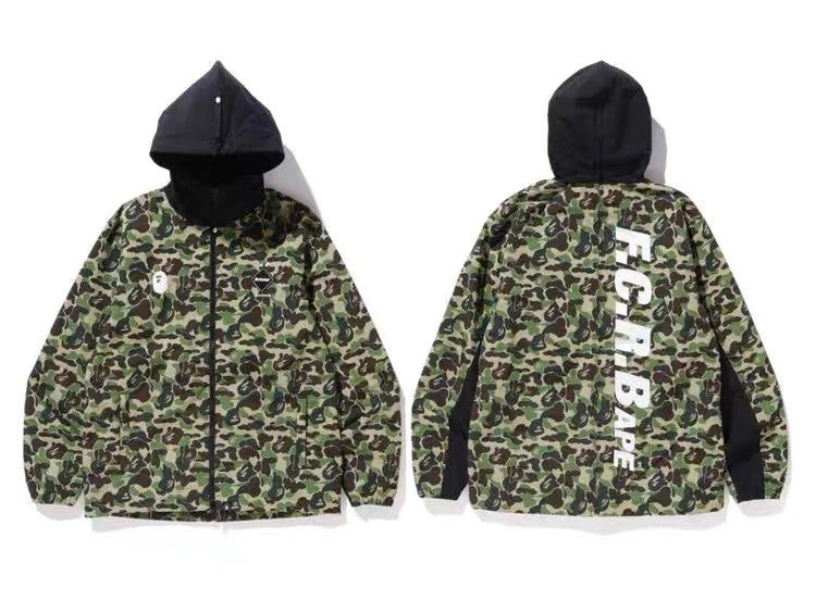 Bape Fcrb Co-Branded Classic Trendy Fashion Camouflage Print Embroidered Hooded Jacket
