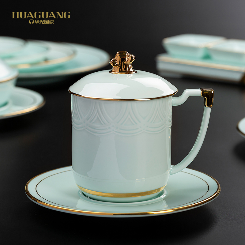 Uh guano ceramic cups ceramic tea cup lid with cover working meeting of high - grade gift business elders