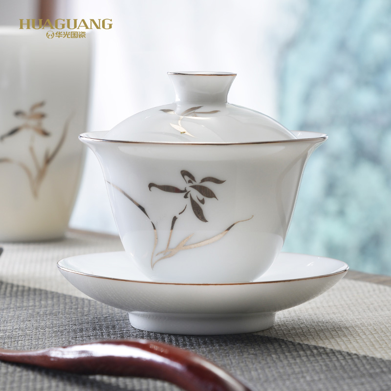 The porcelain ceramic tea set HuaYue porcelain tea set combination of Bai hua DE Jinlan kung fu tea tea king