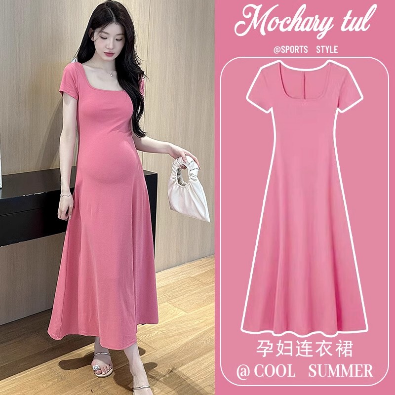 Maternity Dress Summer Short-Sleeved Slim Fit Hot Mom Dress 2025 New Mid-Length Fashionable Summer Dress for Women