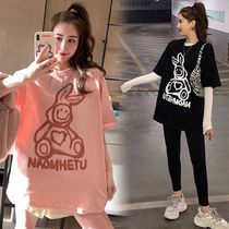 Pregnant womens summer suit 2022 new cotton short - sleeved T - shirt casual decrease age network red summer two tides