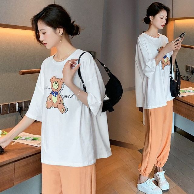 Pregnant women are cotton T - shirt 2022 fashion dress summer shading mom age hot mom summer dress new red