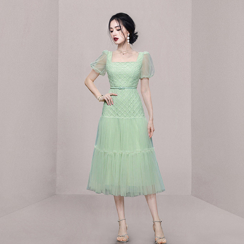 HiSunday2022 summer forest super fairy stunning high-end mesh puff sleeves tea break French long qun