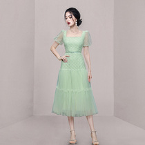 HiSunday2022 summer forest super fairy stunning high-end mesh puff sleeves tea break French long qun