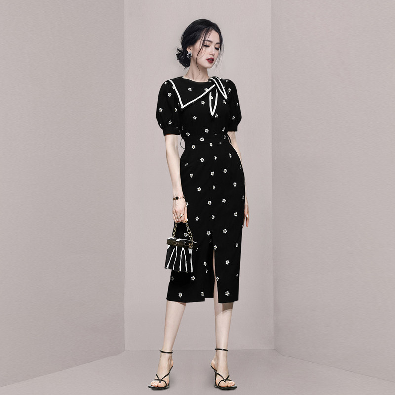 HiSunday French slit design bowknot embroidered puff sleeve niche designer jumpsuit qun