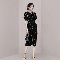 HiSunday French split design sense bow embroidered puff sleeves niche designer jumpsuit qun