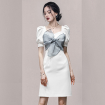 HiSunday summer design sense French square neck girl bow waist slim puff sleeve dress