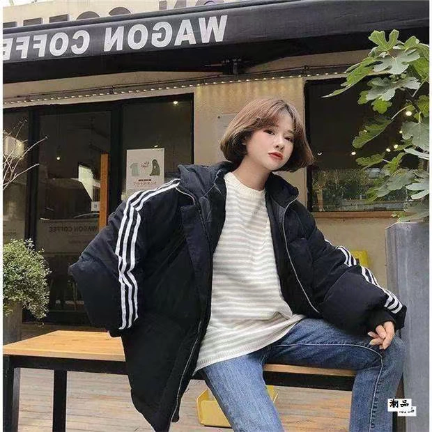 Nữ sinh viên phong cách Hàn Quốc áo khoác cotton rộng rãi nữ ngắn phần bf phong cách Harajuku áo khoác mùa đông áo khoác giữa dài dễ thương - Quần áo độn bông thể thao