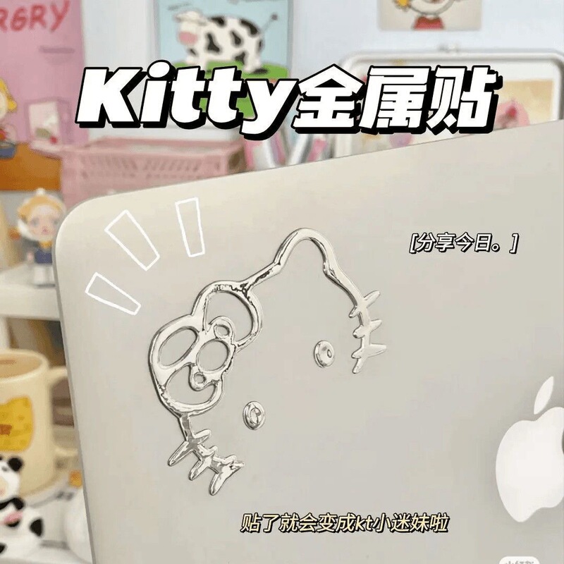 Kitty Silver Metallic Stickers Hello Kitty Mobile Phone Laptop Tablet Computer Car Electric Vehicle..