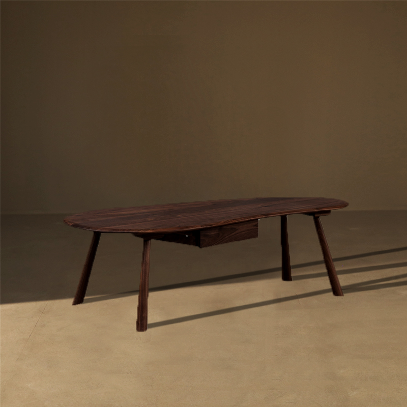 Nordic Black Walnut Wood Oval Modern Minimalist Style Light Lavish Minimalist Size Round Tea Table Living Room Combo