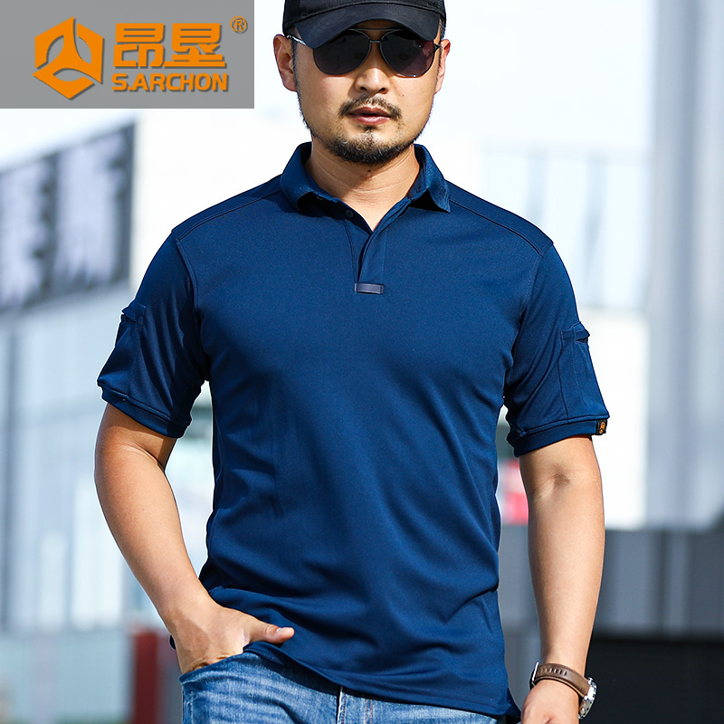 Summer Men Outdoor Men Tactical Movement Short Sleeve Dry T-shirt Over-collar Short sleeve Breakthrough Polo Shirt