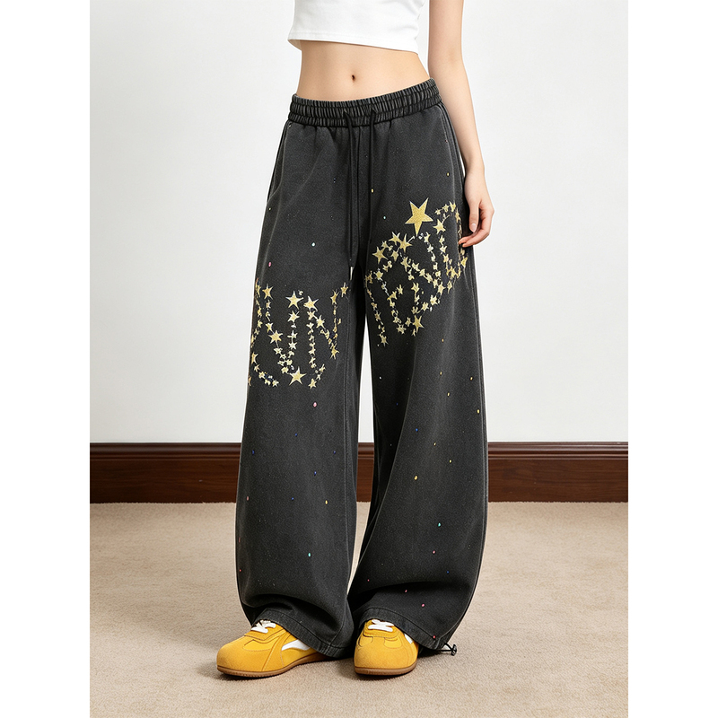 Small Ball American-Style Colorful Dot Star Embroidery Casual Pants Women's Loose Straight Pants Drawstring Couple Sports Pants Small Ball American-Style Colorful Dot Star Embroidery Casual Pants Women's Loose Straight Pants Drawstring Couple Sports Pants