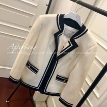 eenk 2021 autumn winter new vintage retro black-and-white splicing small fragrant wind capsized design suit fur coat