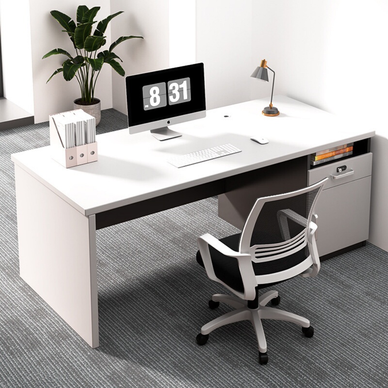 2026 New Model Computer Desk for Office Use, Employee Desk with Drawer and Password Lock, White Desk for Bedroom