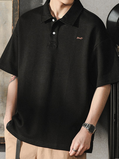 美式复古POLO衫男夏季简约风重磅男装宽松大码男士短袖T恤保罗衫