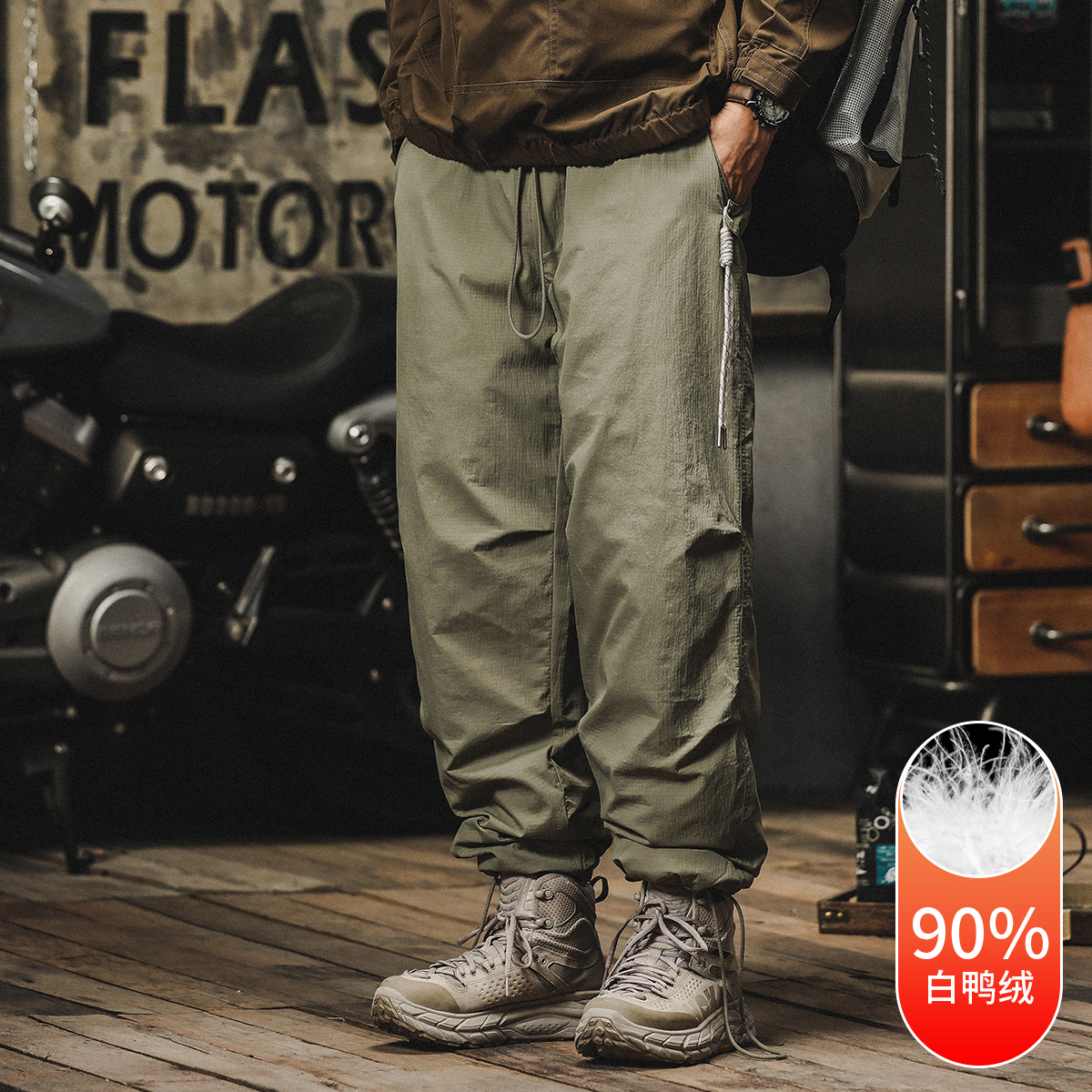 Down Pants Men Winter Easy Tide Cards American Drawing Rope Paratrooper Pants Men Warm Frock Outside Wearing Ski Cotton Pants-Taobao