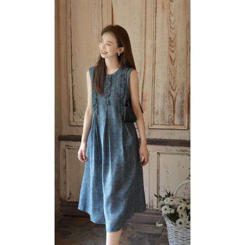 Rh【Deep Sea Tank Dress】Slimming Heavy Craft Ruffled Fine Check Print Crepe De Chine Mulberry Silk Dress Rh1211 Rh【Deep Sea Tank Dress】Slimming Heavy Craft Ruffled Fine Check Print Crepe De Chine Mulberry Silk Dress Rh1211
