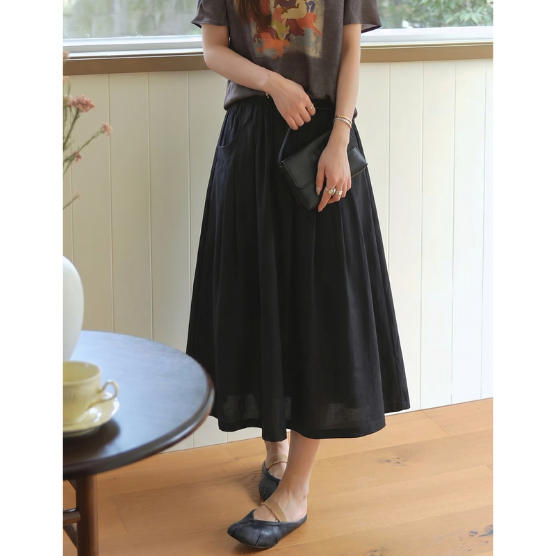 Rh【Pocket Bud】Spring/Summer New Style Elegant Slimming High-Waisted Silk-Linen Blend Puff Skirt 26687 Rh【Pocket Bud】Spring/Summer New Style Elegant Slimming High-Waisted Silk-Linen Blend Puff Skirt 26687