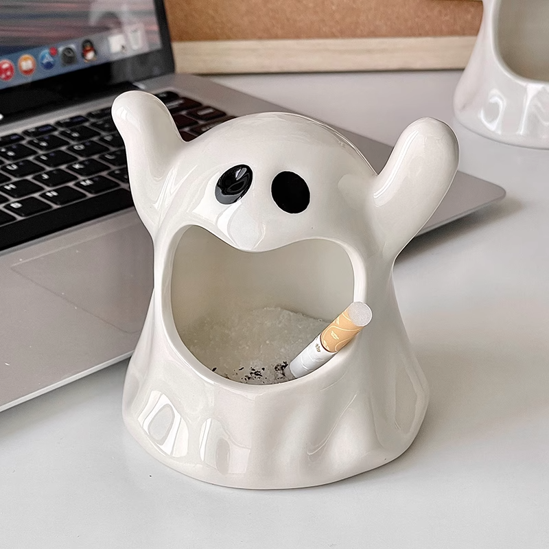 Small Gift Idea Cute Ghost Ashtrays Home Living Room Ceramic Pendulum Anti Fly Ash-Taobao