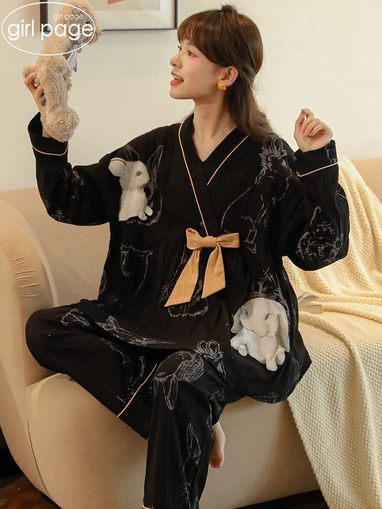 Japan GP Fall and Winter Pajamas Woman thin cotton long sleeve trousers suit printed cute and clothing home suit
