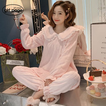 Japanese Coral Suede Pajamas Woman Autumn Winter Thicken Plus Suede Adorable Suit Flannel Princess Wind Lady Housewear