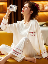 Japanese GP minimalist round neck pyjamas womens pure cotton long sleeve suit 2021 New spring and autumn season can be worn outside the home