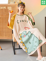 Cartoon Short Sleeve Sleeping Dress Woman Summer Thin pure cotton big code 2022 New loose pregnant woman sleepwear cute summer