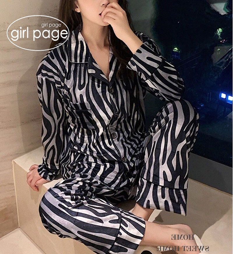 Japanese GP Golden Velvet Zebra Pajamas Lady Han Edition Fall Winter to Lead Large Size Home Clothes
