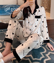 Japanese GP Peach Hearts Cardiovert Pyjamas Woman Autumn Winter Gold Drill Suede Sweet and long sleeve turnover home for two sets