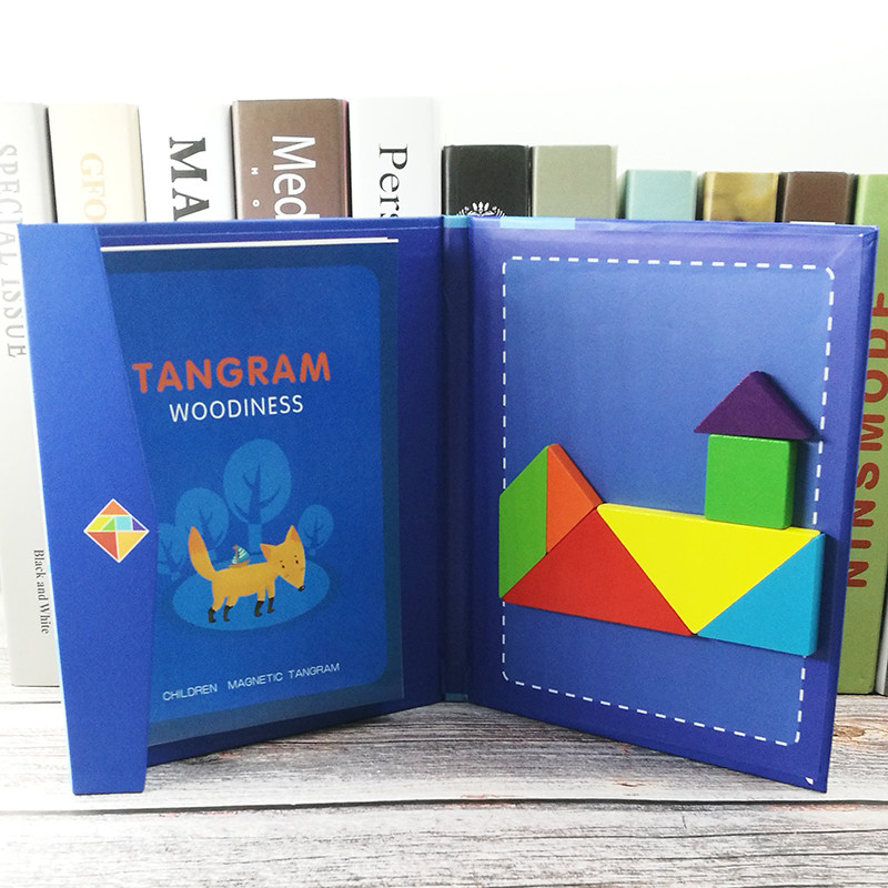 Magnetic modern intelligence tangram teaching aids Elementary school students with intelligence puzzle First grade wooden educational toy set
