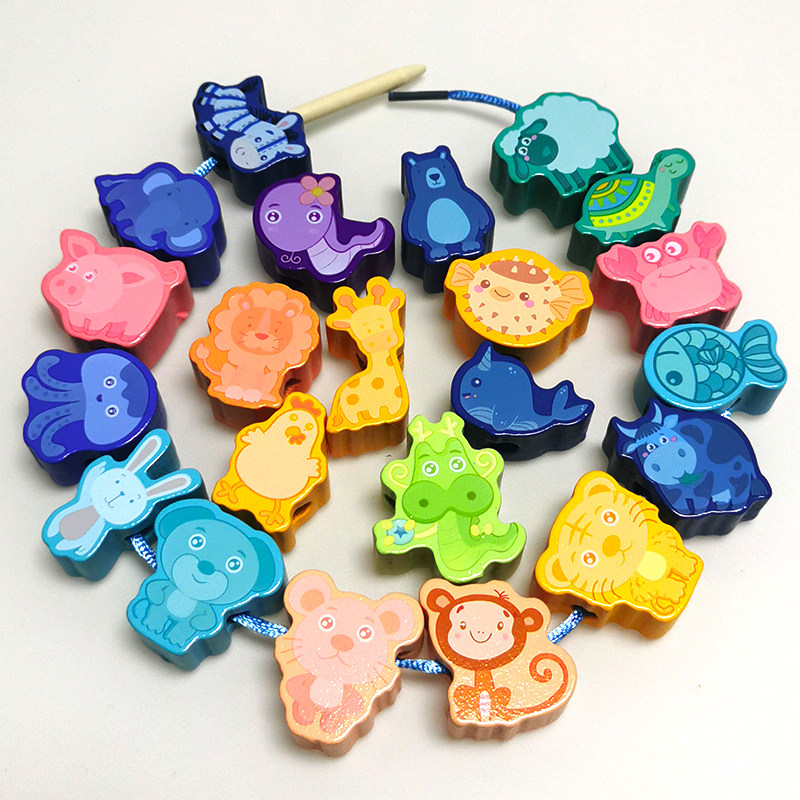 Beaded Childrens toys Large particle beaded training focus 1-2 years old 3 baby fine motor threading building blocks