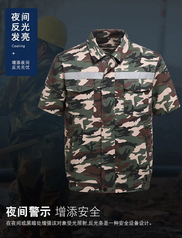 Quần áo phản quang điều hòa quần áo lao động nam có quạt áo khoác ngắn tay làm lạnh mùa hè quần áo công trường xây dựng quần áo bảo hộ cao cấp