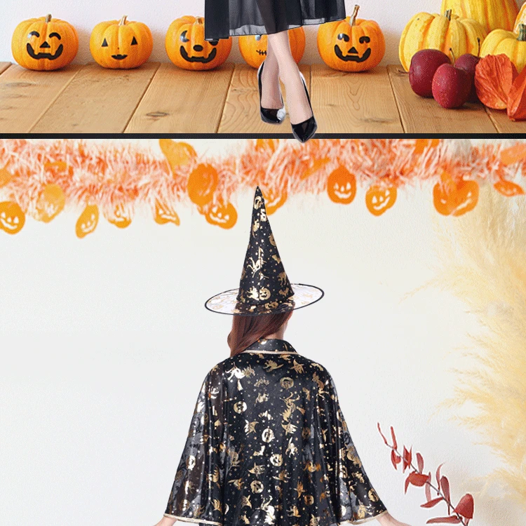 Trang phục Halloween dành cho người lớn hiệu suất áo choàng phù thủy nhỏ cha mẹ và con cos hiệu suất quần áo ngắn phù thủy khăn choàng