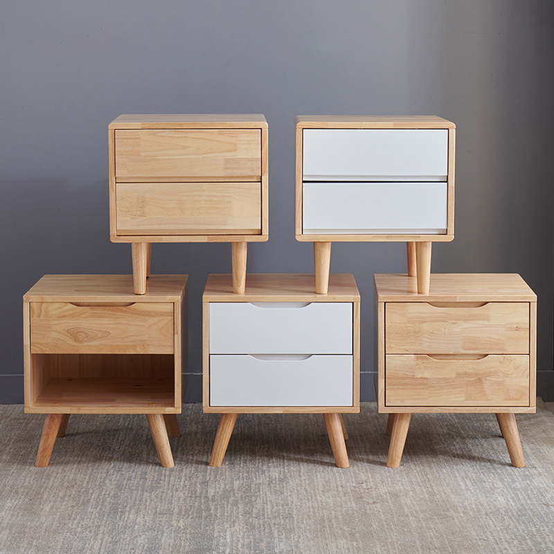 Nordic bedside table all solid wood simple modern log bedroom mini small cabinet bedside storage storage cabinet complete