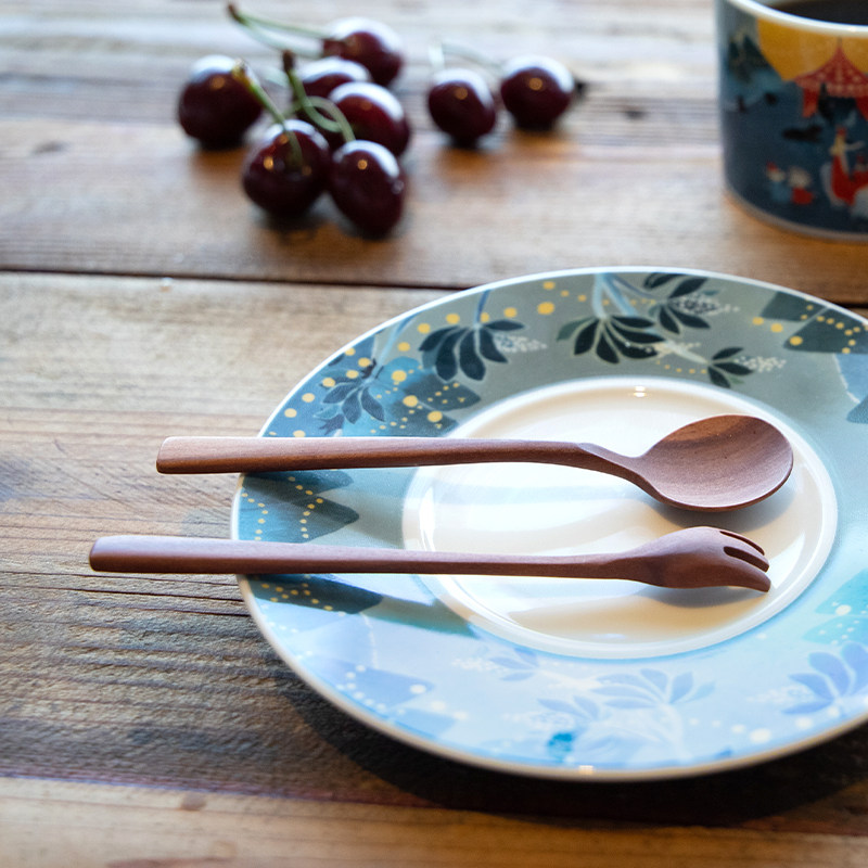 Japan Imports Handmade Logs No Lacquer Wood Spoon Dessert Spoon Spoon Spoon Fork Cream Knife Long Handle Fork Stir Stick