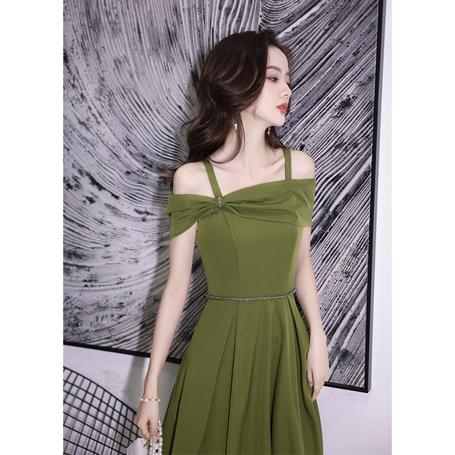 Evening dress women's banquet temperament light luxury niche high-end usually wear high-end dress green dress