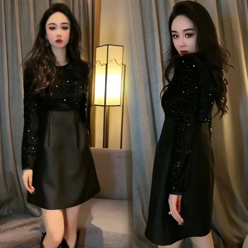 Luxurious Patchwork Sequin Slimming Dress for Women, 2024 Spring New Style, Round Neck, Long Sleeve, High-End Mid-Length Dress Luxurious Patchwork Sequin Slimming Dress for Women, 2024 Spring New Style, Round Neck, Long Sleeve, High-End Mid-Length Dress