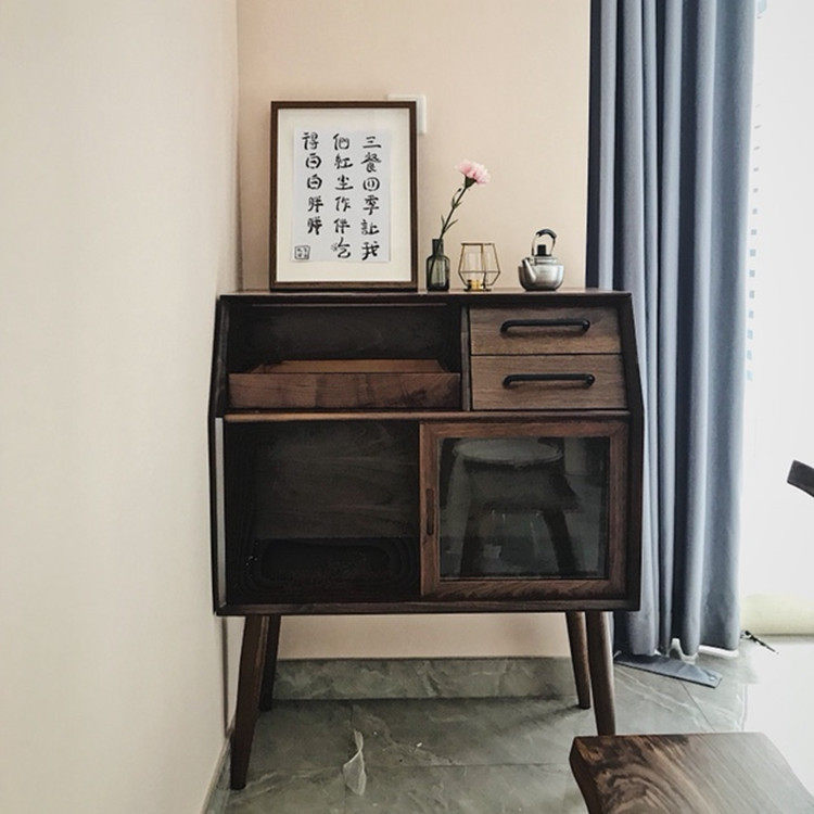 Nordic Solid Wood Dining Side Cabinet Tea Water Cabinet Minima Modern Small Family Style Living Room High Foot Xuan Guan Cabinet Storage Cabinet Home Cabinet