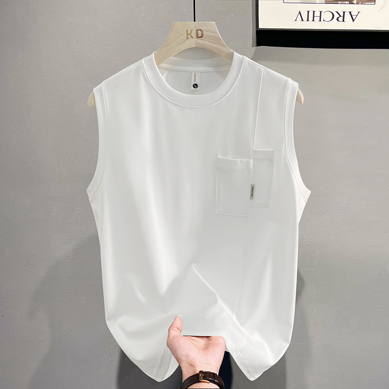 Men's Pure Cotton Vest Summer Ice Silk Cotton Sleeveless T-Shirt Solid Color Design Breathable Loose Sports Undershirt Vest
