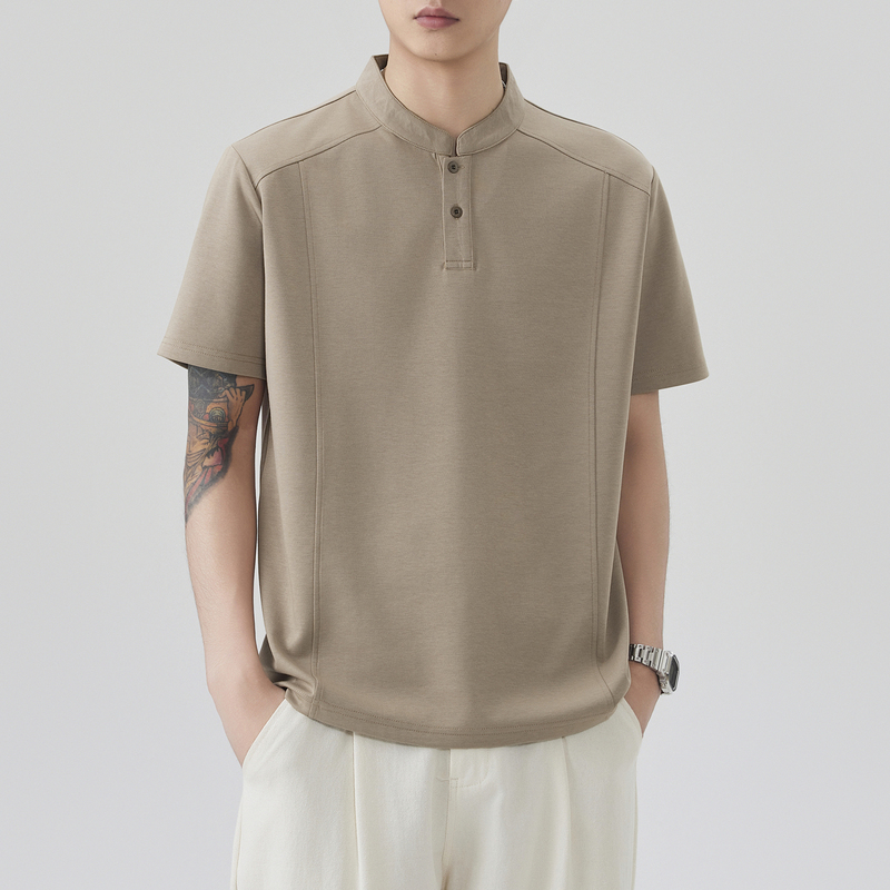 Modal Ice Silk Henry Collar Short-Sleeved Polo Shirt for Men, Summer Korean Style Casual High-End Handsome Half-Sleeved T-Shirt Modal Ice Silk Henry Collar Short-Sleeved Polo Shirt for Men, Summer Korean Style Casual High-End Handsome Half-Sleeved T-Shirt